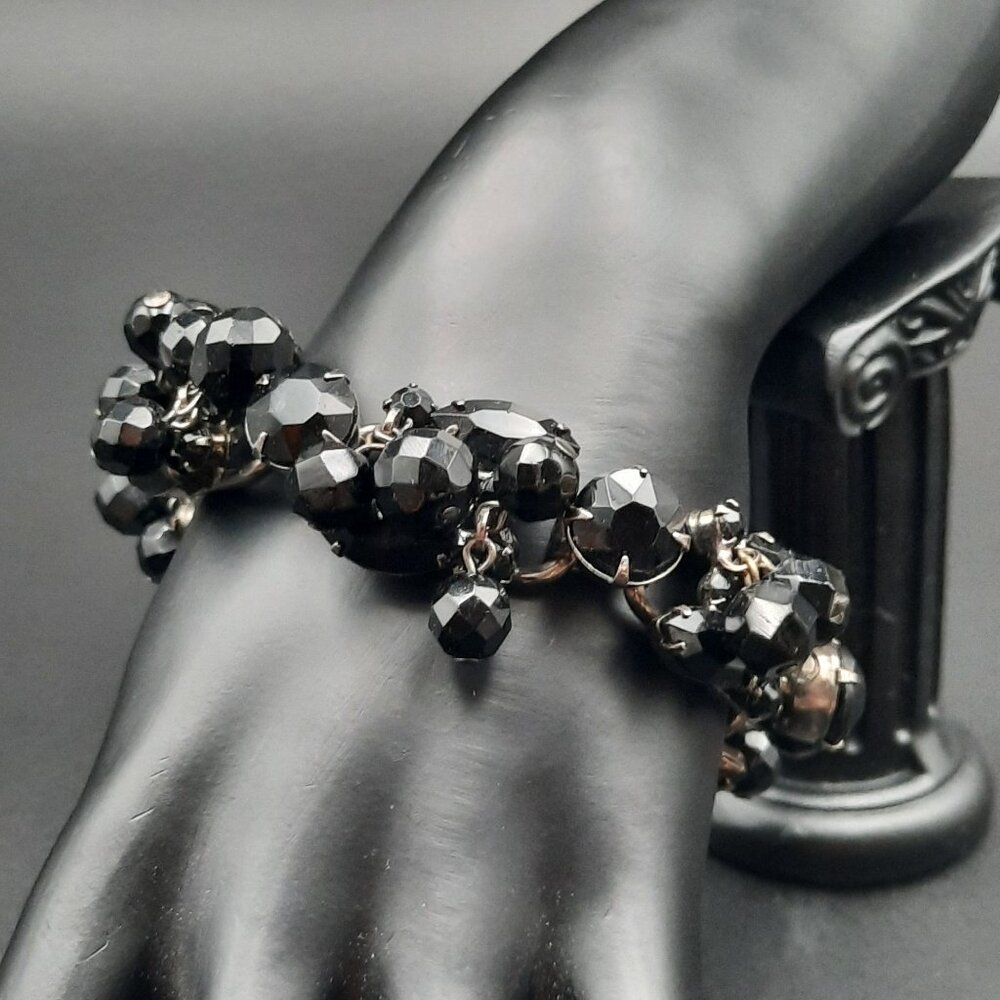 Vintage Julianna D&E Black Beaded‎ Bracelet With Chain & Clasp